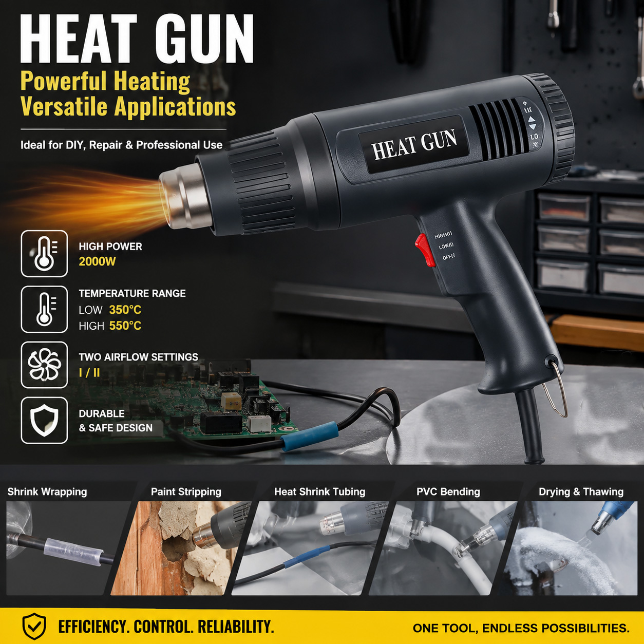 Heat Gun Variable - Pistola ad Aria Calda 220V 2000W,